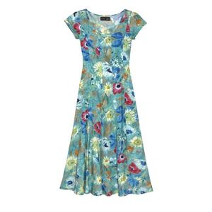 Vintage Jams World Floral Maxi Dress Womens Size Small Tropical Y2K Hawaii Art